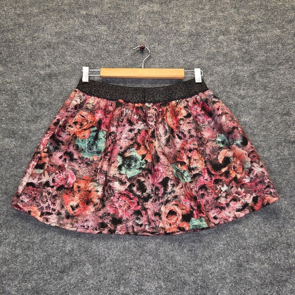 Soho Apparel Skirt Womens Medium Multicolor Floral Fuzzy Skater Elastic Waist